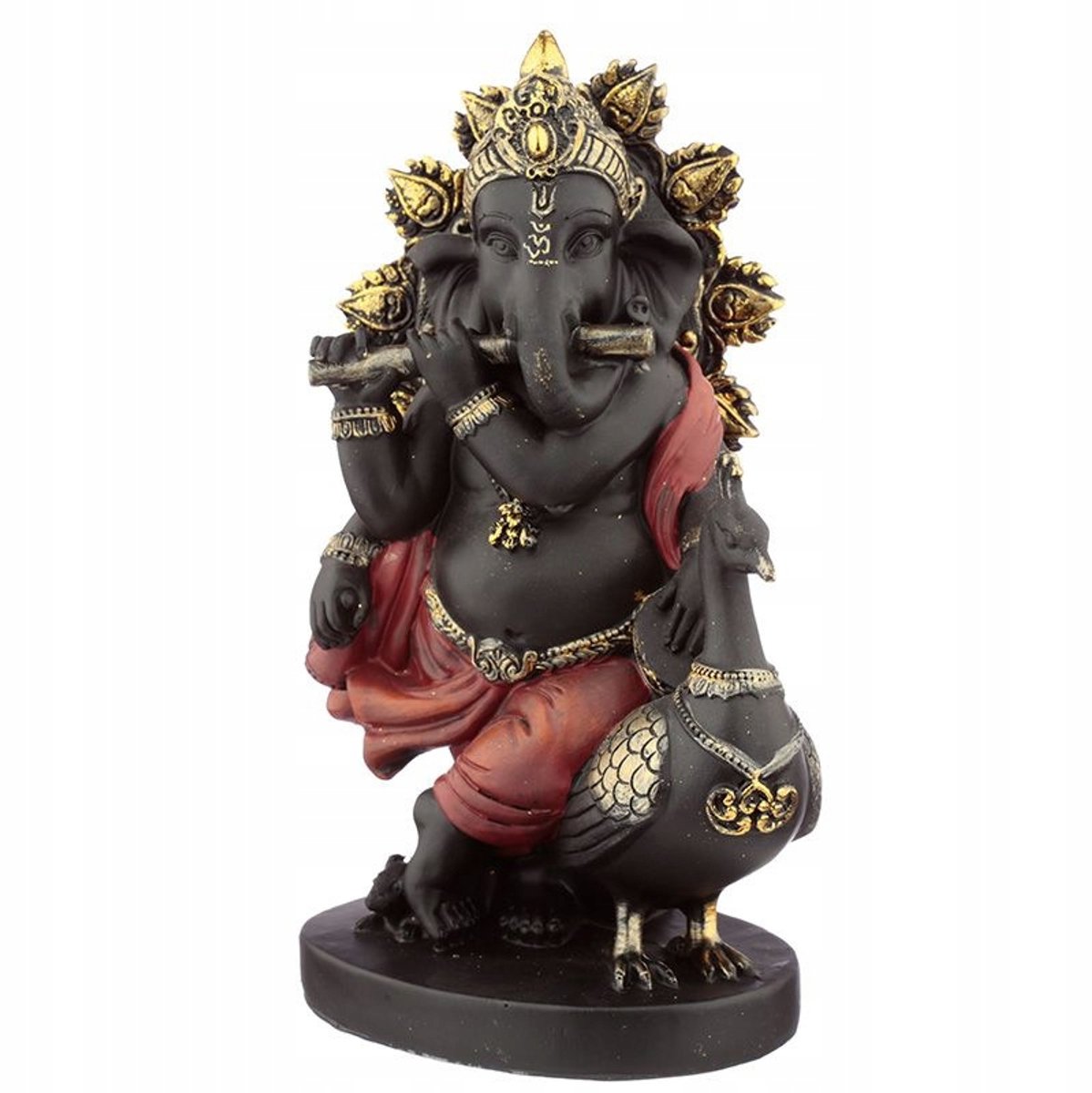 Ganesh Olifant Figuur met Fluit en Pauw - 20,5 cm