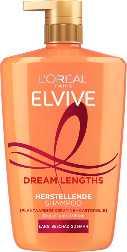 L'Oréal Paris Elvive Dream Lengths Shampoo - Voor lang, beschadigd haar - Herstellende shampoo - 1L