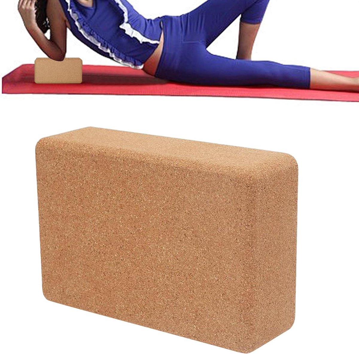 Yoga Blok - Pilates Hulpmiddel - Flexibiliteit Verbeteren - Hoge Dichtheid Kurk - 23 x 15.5 x 8 cm