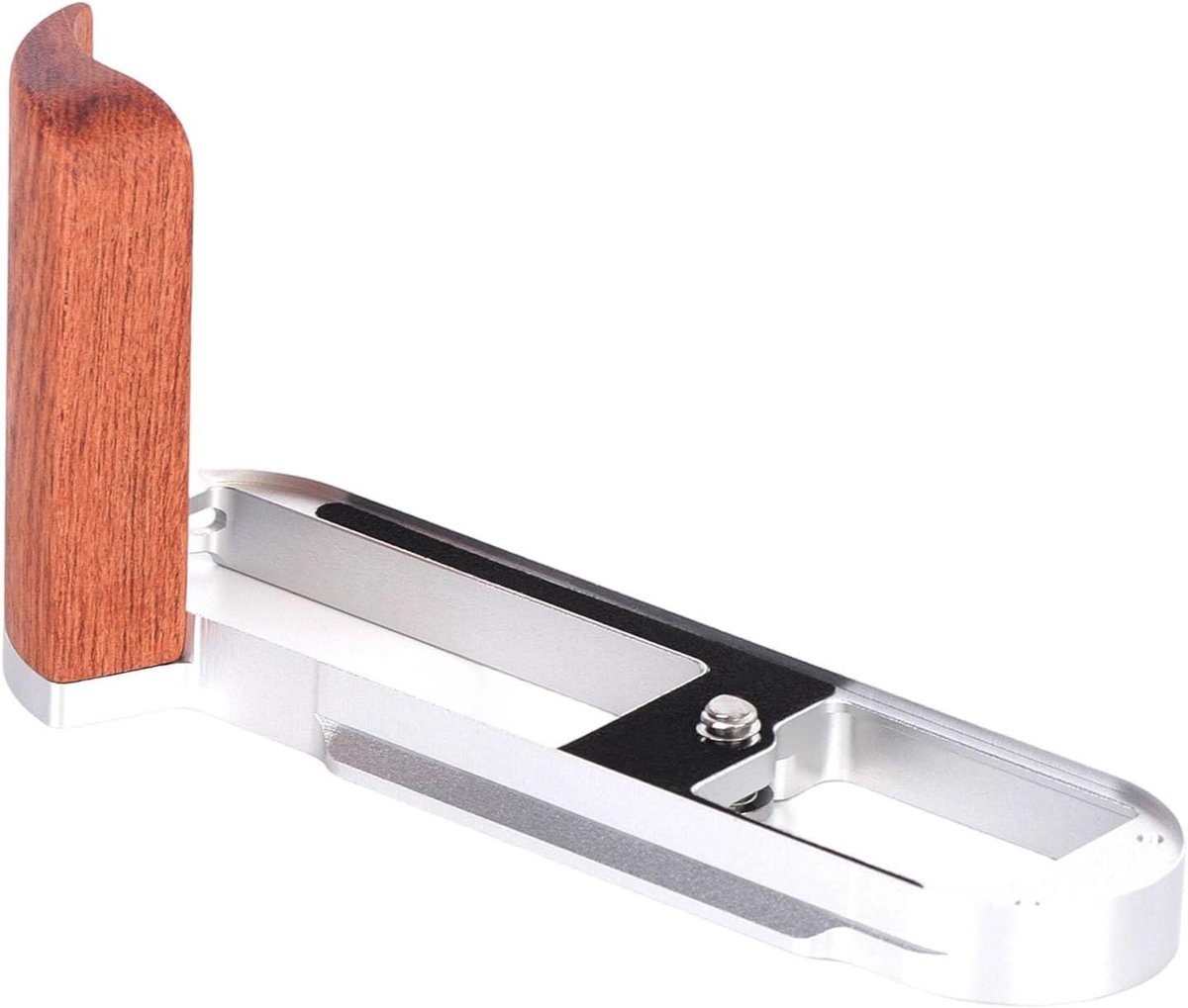 Camera Bodemplaat - Houten Greep - Verbeterde Stabiliteit - Snelle Statiefbevestiging - 132 x 38 x 66 mm - Zilver