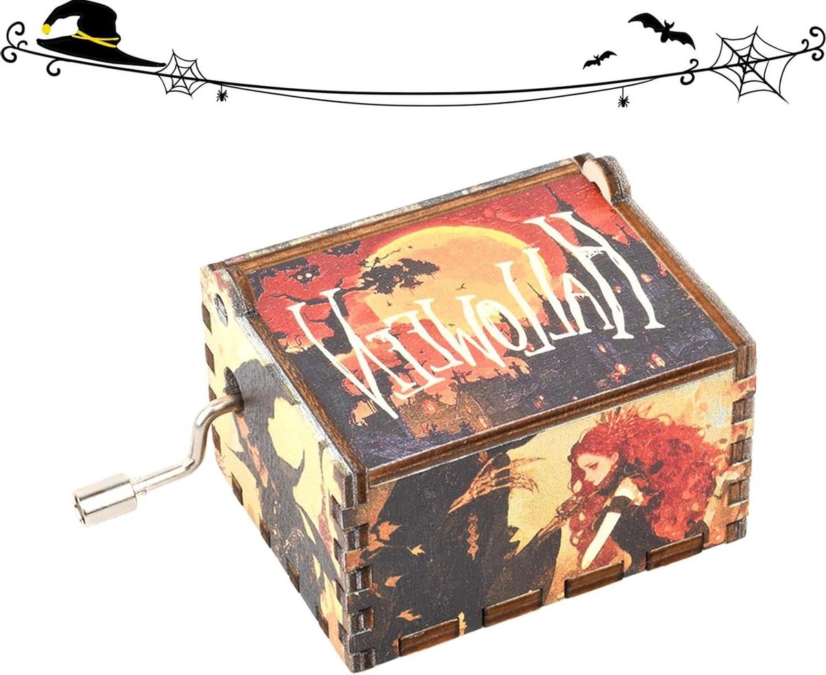 Muziekdoos Hout - Handmatige Melodie - Halloween Decoratie - Handslinger Mechanisme - 65 x 4 cm - Houtkleur