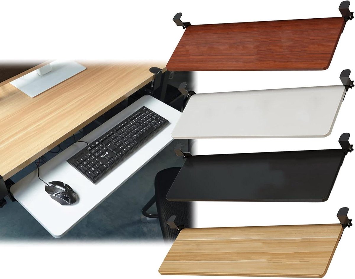 Schuiftoetsenbordlade - Werkplek Organizer - Ergonomisch Werken - Klembevestiging Zonder Boren - 52/65/75 cm - Wit