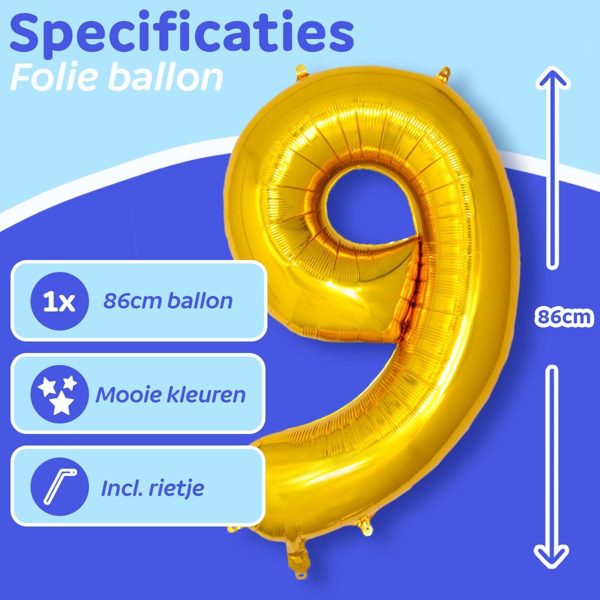 Folie Ballon Cijfer 9 Jaar Cijferballon Helium Ballonnen Feest Versiering Folieballon Verjaardag Versiering Goud 86 Cm — afbeelding 2