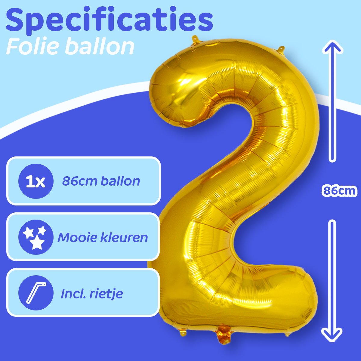 Folie Ballon Cijfer 2 Jaar Cijferballon Helium Ballonnen Feest Versiering Folieballon Verjaardag Versiering Goud 86 Cm — afbeelding 2