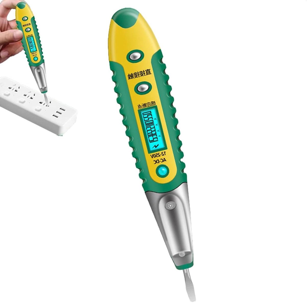 Digitale testpen - Spanningszoeker meter - Elektrische controle - Audio licht alarm - 12-250V - Groen
