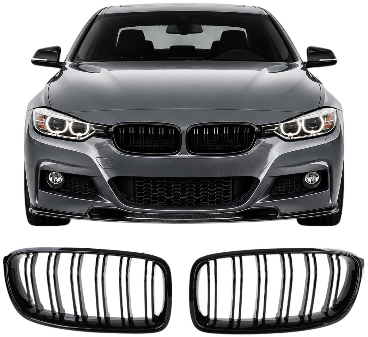 Grill Nieren Glans Zwart Geschikt voor BMW 3 Serie F30 F31 - 2012-2019