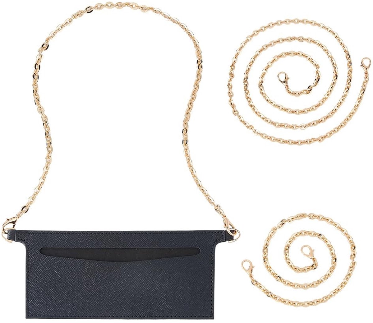 SOUQONE- Portemonnee Organizer - PU Lederen - Schoudertas - Conversieset - Gouden Ketting - Zwart - 220 x 80 x 3 mm - Handtas