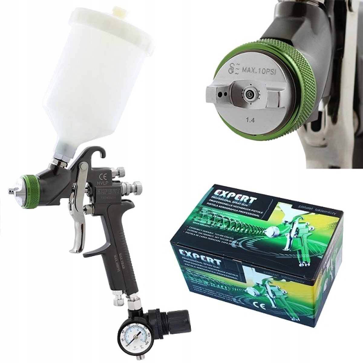 Spuitpistool EXPERT HVLP 1.4mm met drukregelaar en 600ml tank