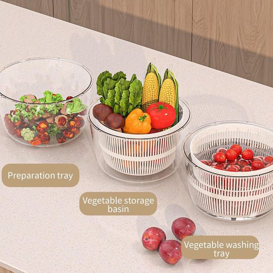 Fruit Spinner - Groente Wasmachine - Salade Bereiden - Hand Crank Bediening - 25 cm - Wit — afbeelding 2