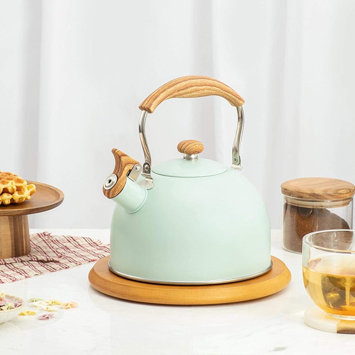 Waterkoker Fluitketel - Theepot Kookplaat - Water Koken - Ingebouwd Fluitje - 2.5L Inhoud - Groen