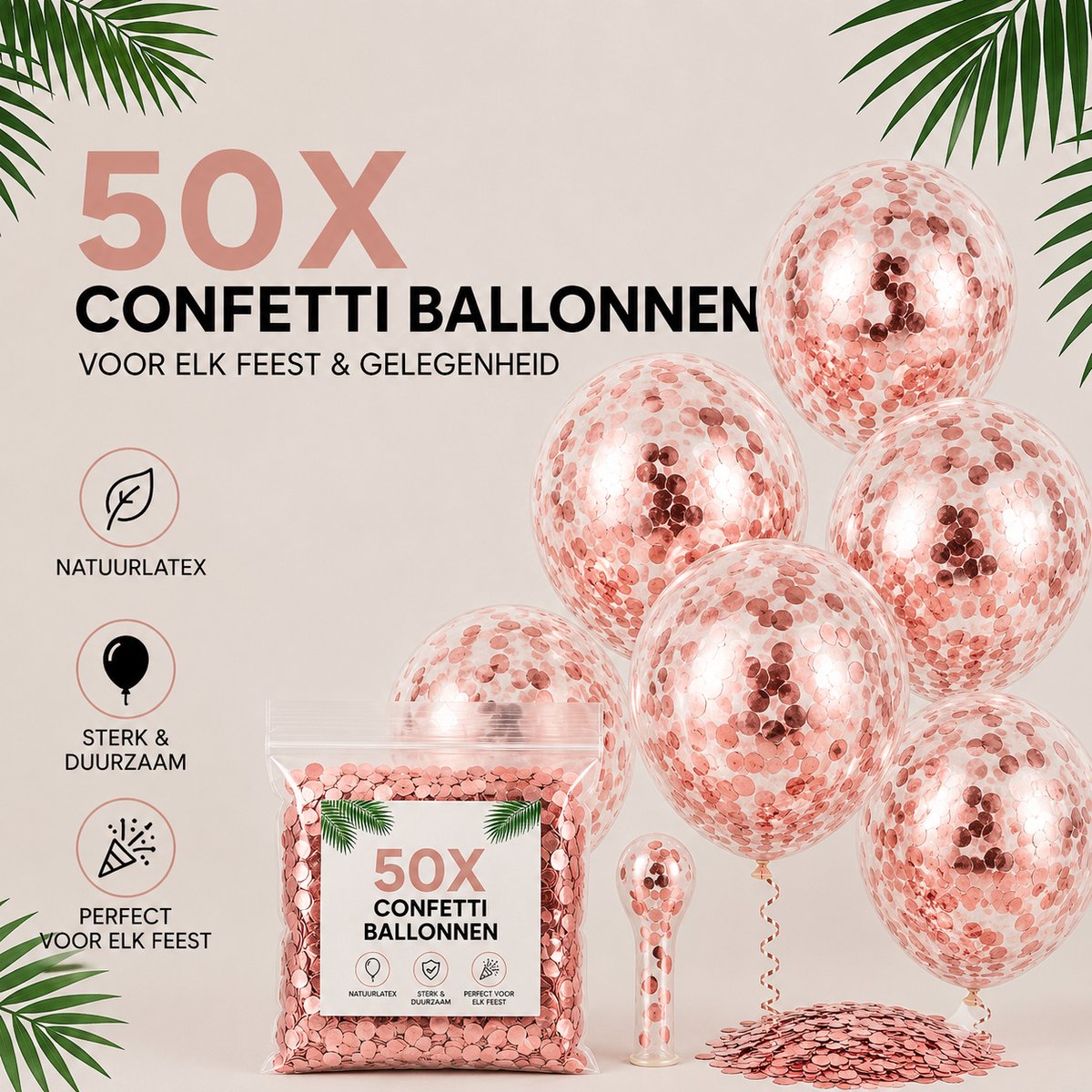 HG Party Transparante Confetti Ballonnen Roze 12 inch – 50 stuks – Sequins Ballonnen voor Verjaardag, Babyshower & Feest
