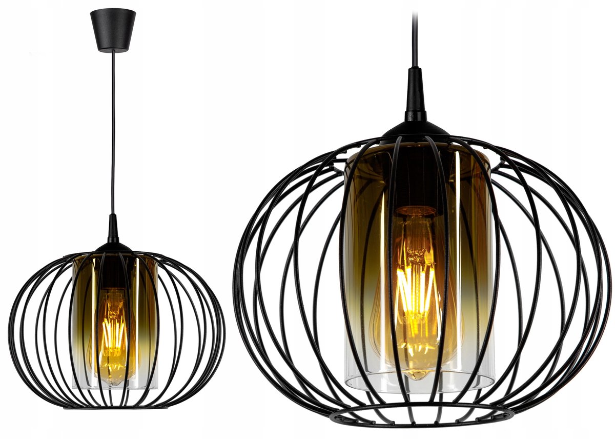 Moderne Loft Hanglamp Zwart Goud Glas E27
