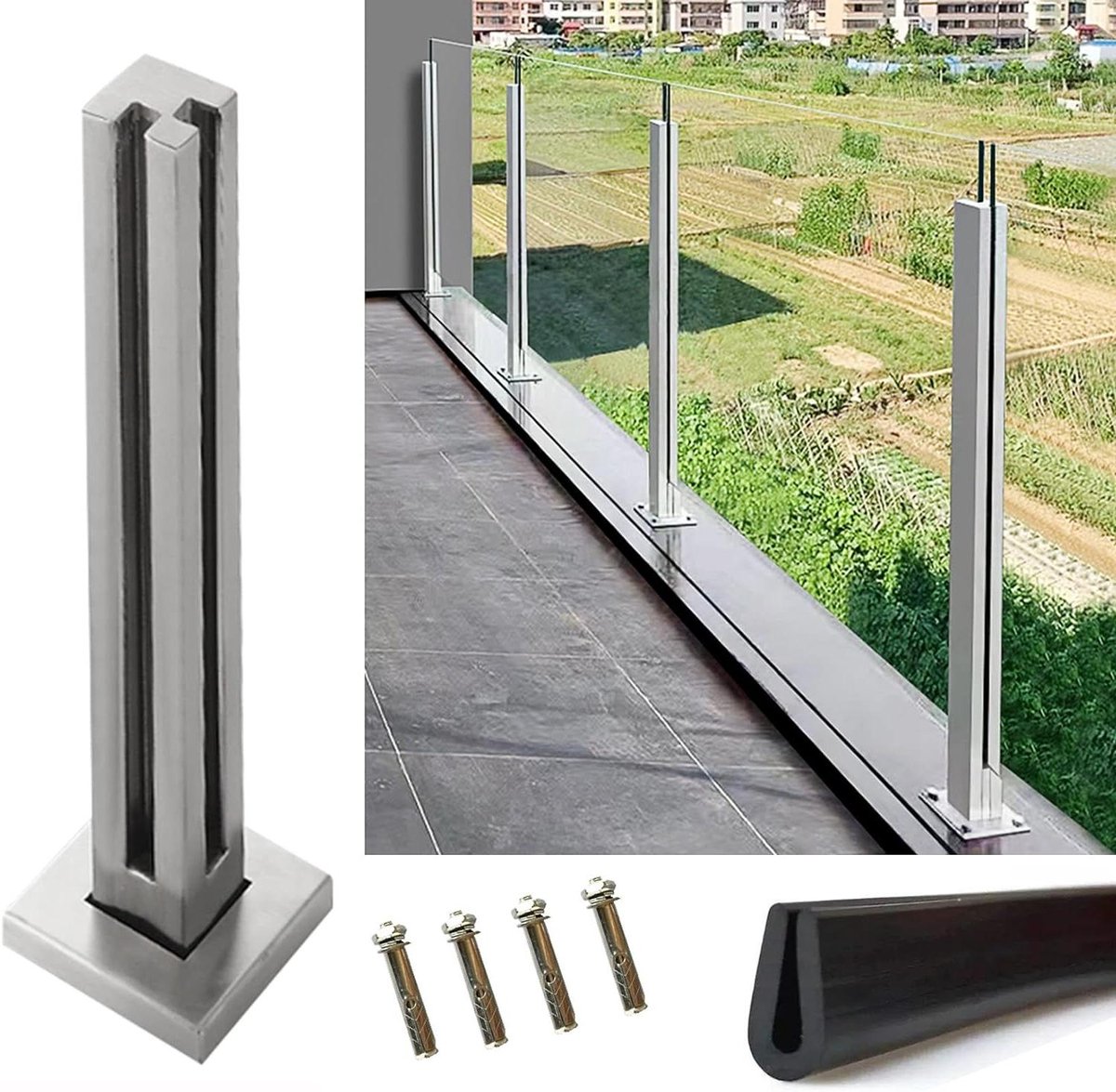 Glazen Relingpaal - Leuning Systeem - Veiligheid Creëren - Bodemmontage - 85 cm - Zilver
