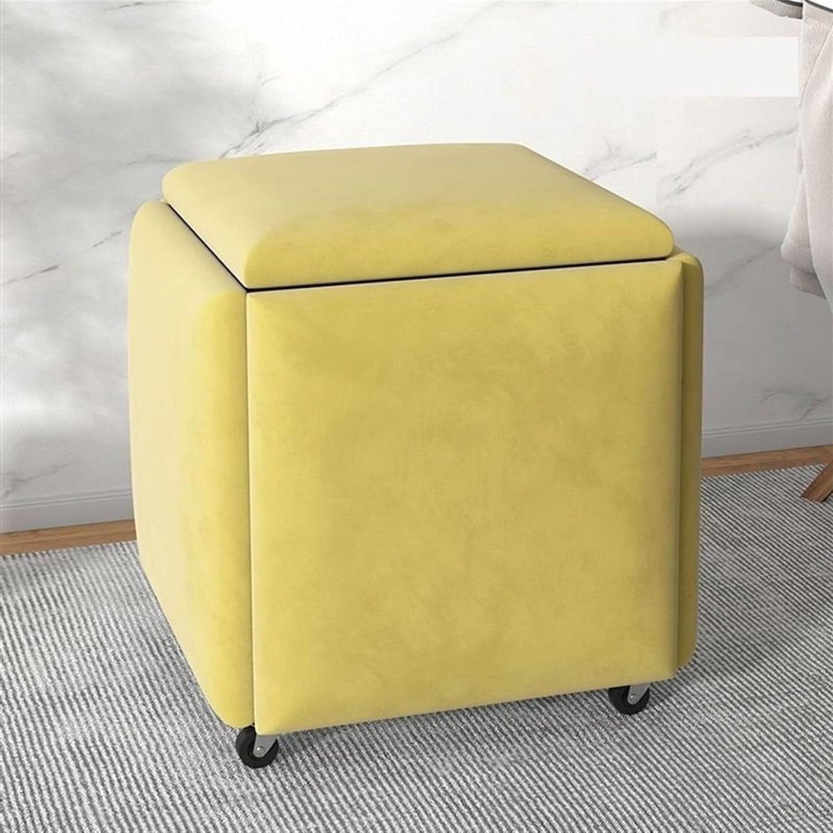 Opbergpoef - Zitkruk - Multifunctioneel - Stapelbaar ontwerp - 35x35x35 cm - Geel