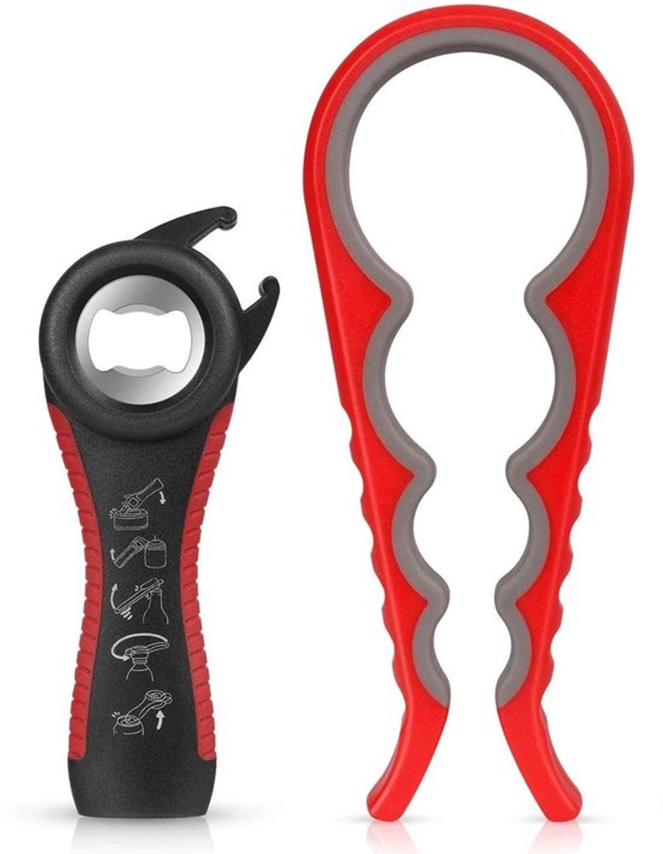 Allecto - Flesopener - Blikopener - 5-in-1 Multitool - Rood