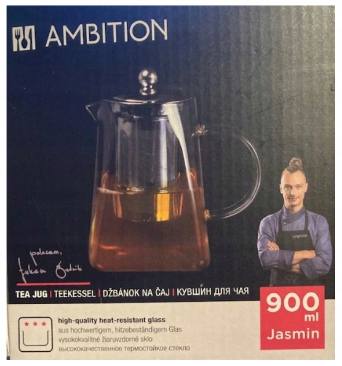 Ambition Jasmin Theepot 900 ml - Hittebestendig Glas met RVS Filter