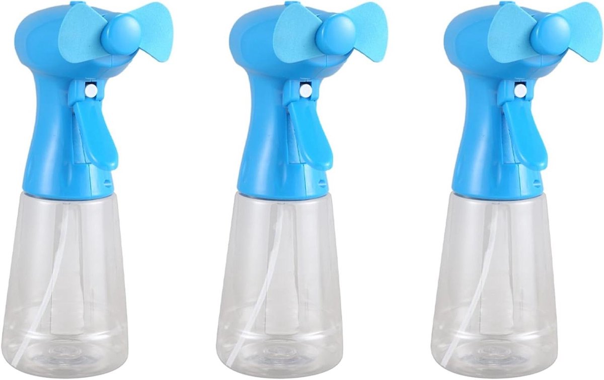 Ventilator met sproeier - Koelfles - Buiten verkoelen - Met ijsblokjes - 300 ml - Blauw