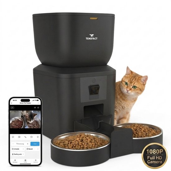 Tensfact Automatische Voerbak Kat met Full HD Camera Zwart - Automatische - €89,95