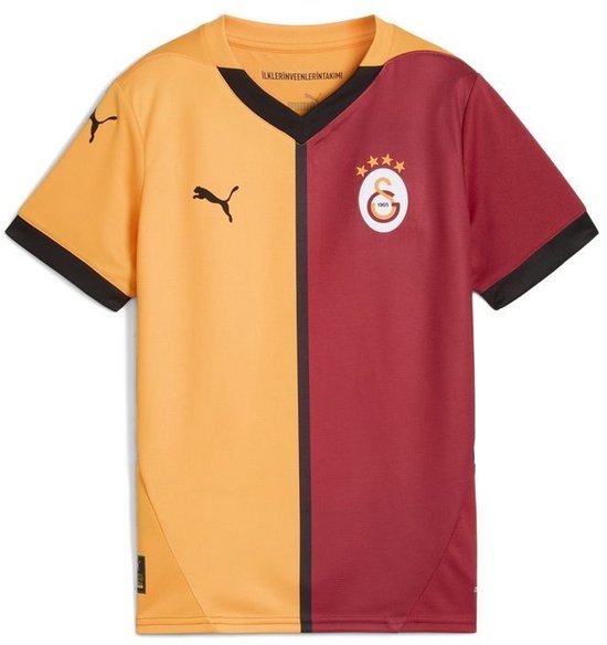 Maillot rouge et orange à col en V, avec le logo de Galatasaray et le logo PUMA.
