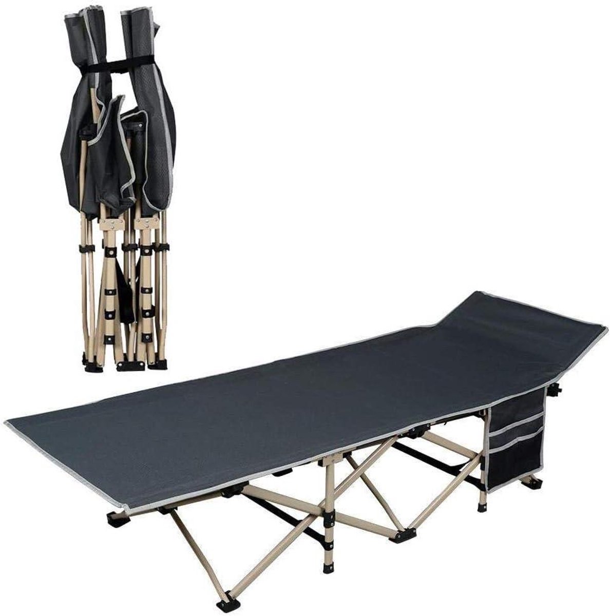 Veldbed Campingbed - Inklapbaar Bed - Buiten Ontspannen - Met Handige Opbergtas - 186 x 66 cm - Grijs