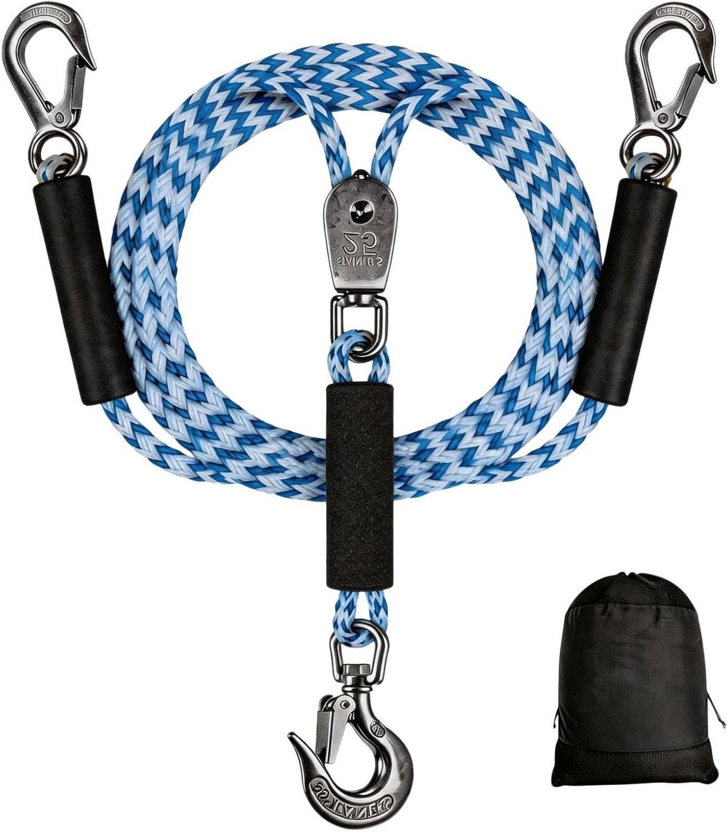 Watersport sleepkabel - Trekband boot - Tubing en skiën - 360 graden draaiend - 24 meter - Blauw en wit