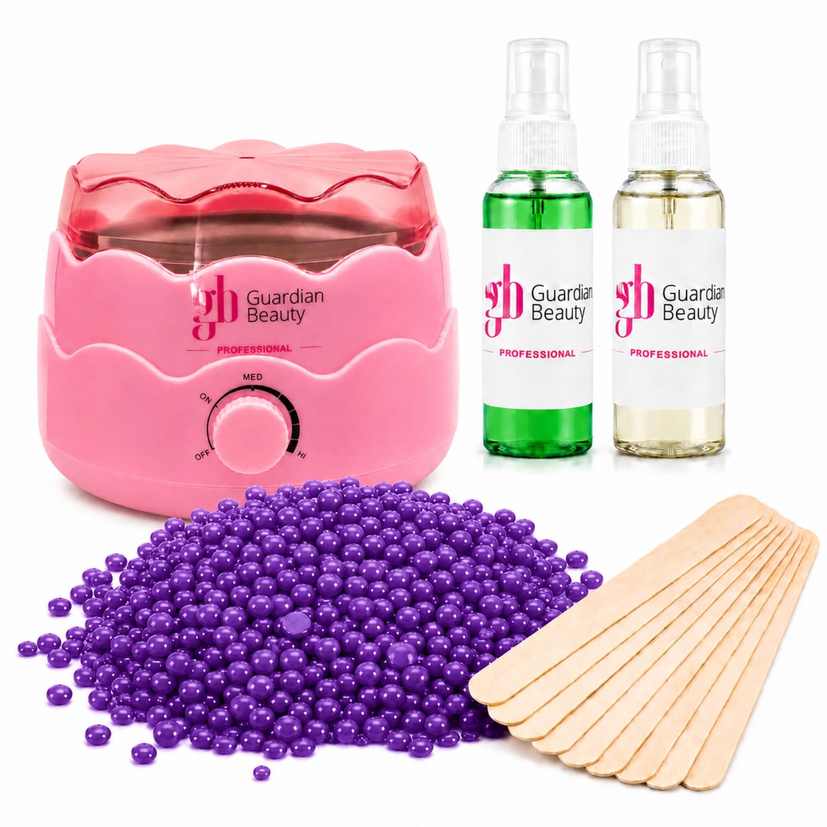 Guardian Beauty Wax Warmer - SET - Ontharingset - Roze - 500g Lavendel Harde Wasbonen - 60ml Pre en Na Wax Spray + 20 stuks Spatels