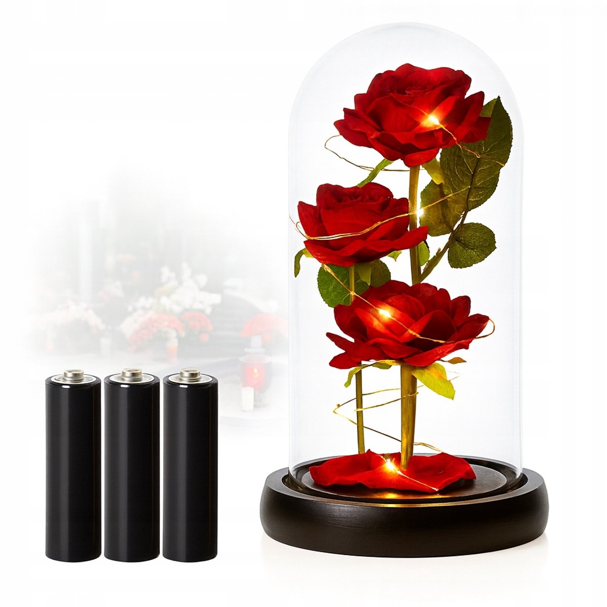 LED Eeuwige Roos in Glas - Sfeervolle Grafdecoratie op Batterijen