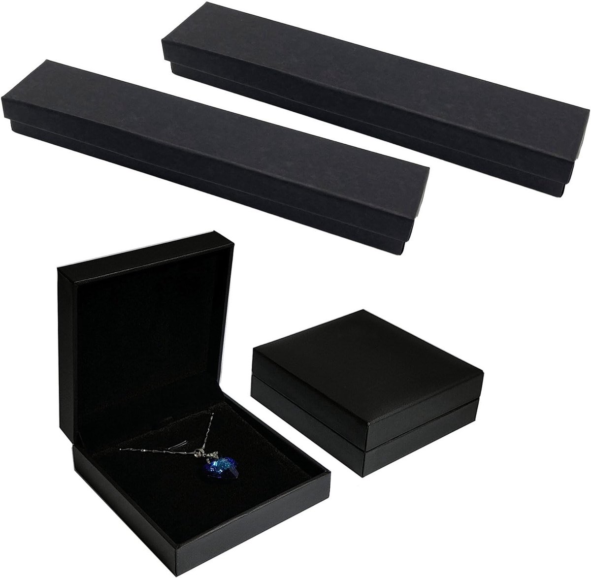 Dailygoods- Sieradenbox - 4 Stuks - Lange Kettingdoos - Vierkante Juwelenbox - Duurzaam Papier - Lichtgewicht en Handig voor Reizen - Juwelendoos
