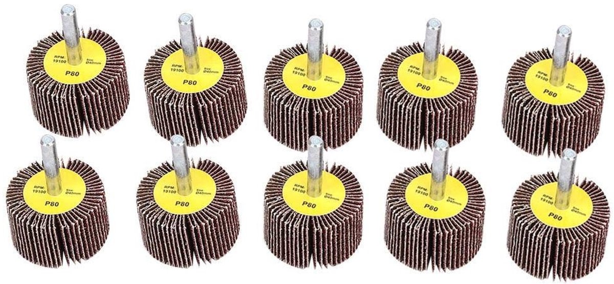 ZEYNOMAX- Polijstschijf 10st - Schurende Doek - 80 Grit - 40x25mm - 6mm Schacht - Hoge Slijpefficiëntie - Schuurdisc