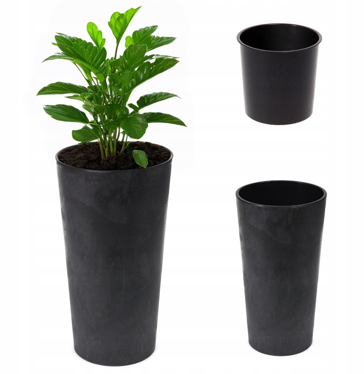 Lilia Eco Gerecyclede Beton Effect Pot 19cm Zwart + Inzetstuk