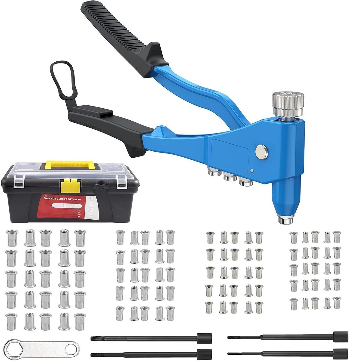 Klinknageltang Set - Handklinknagelaar - Metaal Verbindingen - Ergonomisch Ontwerp - 100 Klinknagels - Zwart Blauw