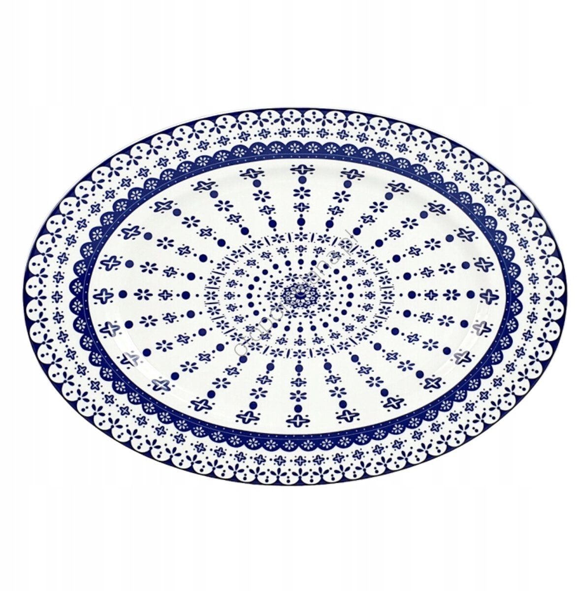 Bogucice Flisty Ovale Serveerschaal 36cm Wit Blauw Porselein