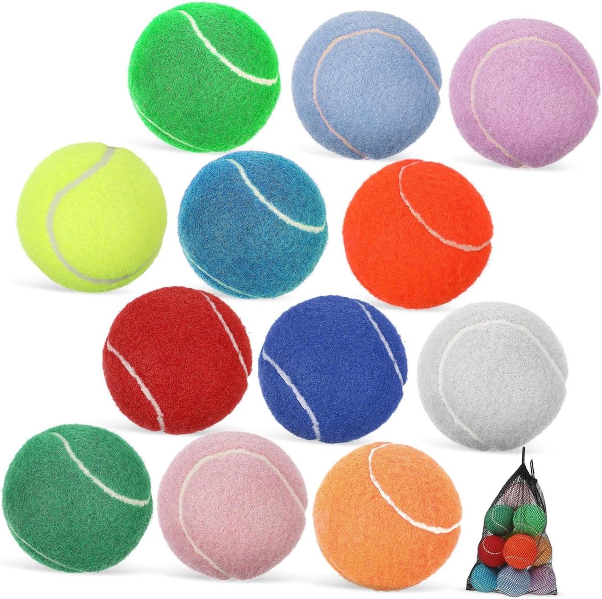 Tennisballen Set - Hondenballen Speelgoed - Puppy Training Spel - Duurzaam Rubber Ontwerp - 12 Stuks - Kleurrijk