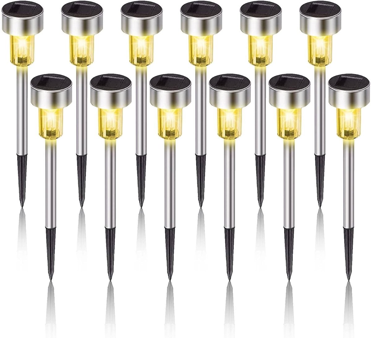 Waterdichte, op zonne-energie werkende buitenlampen, roestvrijstalen LED-landschapsverlichting, solar tuinlampen, geschikt voor buitendecoratie in binnenplaatsen, paden, wandelpaden, terrassen en gazons - 12 stuks (warm licht)