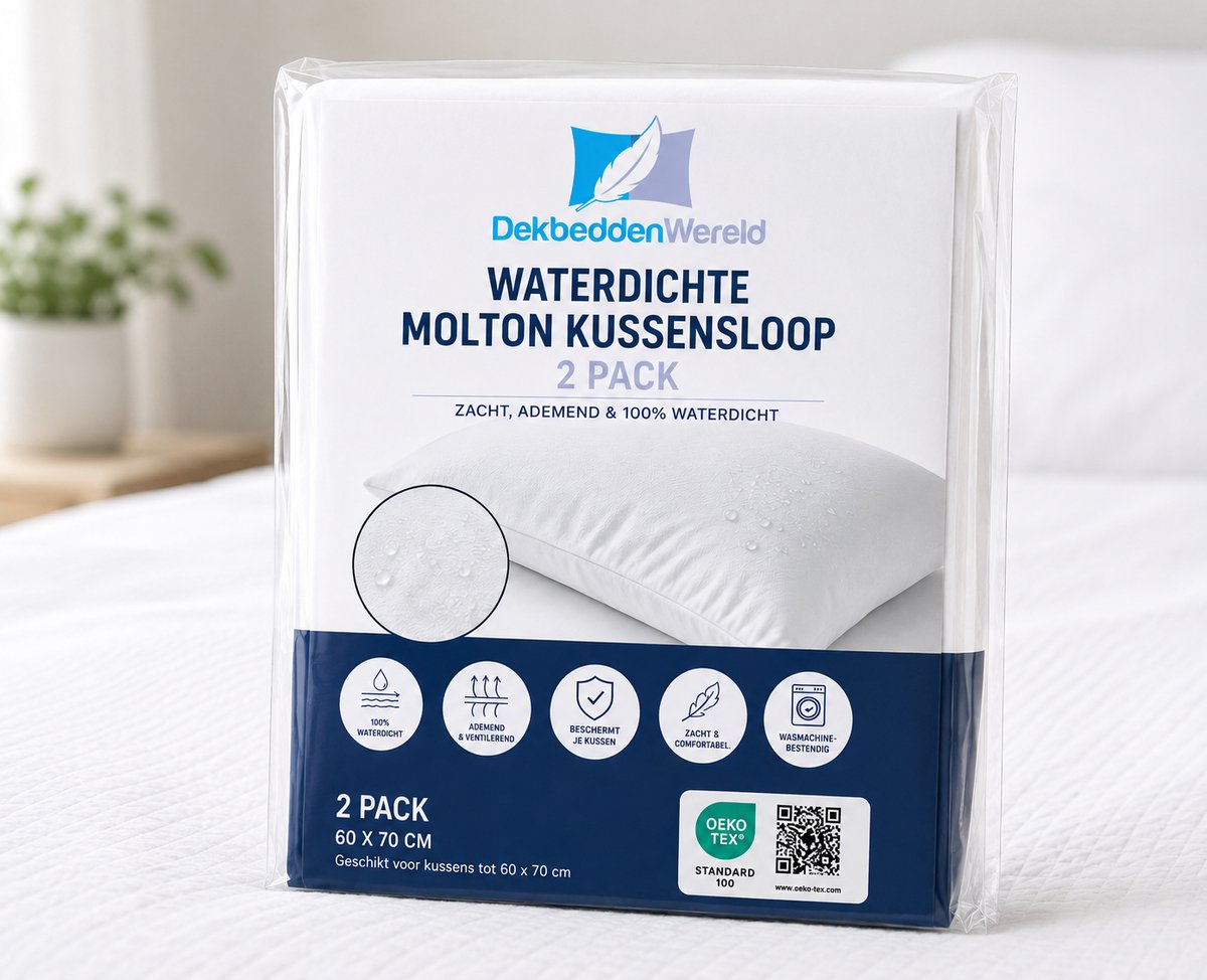 Waterdichte Kussenbeschermers (set van 2) - Kussenbeschermers Waterproof Wit - 60 cm x 70 cm - Antibacteriëel Kussenbeschermer - Waterdichte Kussen Beschermer - Vocht beschermend - Met rits - Incontinentie Kussenbeschermer - Waterdichte kussensloop