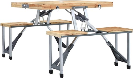 Kampeertafel met stoelen - Picknicktafel inklapbaar - Buiten dineren - Inclusief parasolgat - 4 personen - Zilverkleurig — afbeelding 5