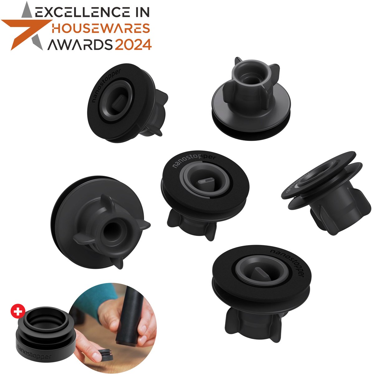 Airtender - Vacuümstop Nano Set van 6 Stuks - Kunststof - Zwart