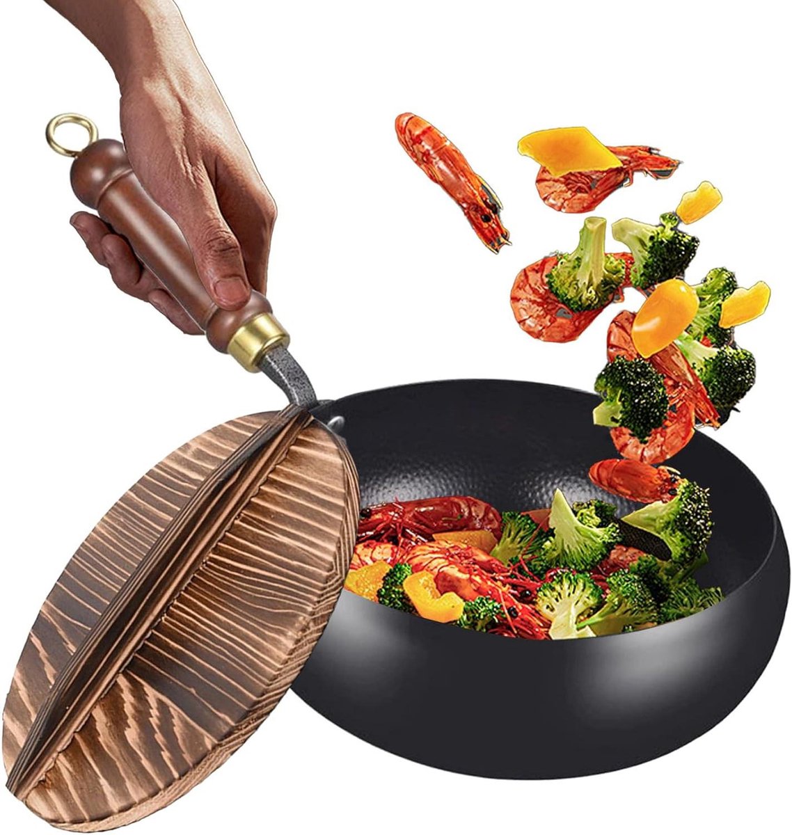Wokpan met Deksel - Koekenpan Koopman - Snel Roerbakken - Antiaanbaklaag - 24 cm - Gekhamerd