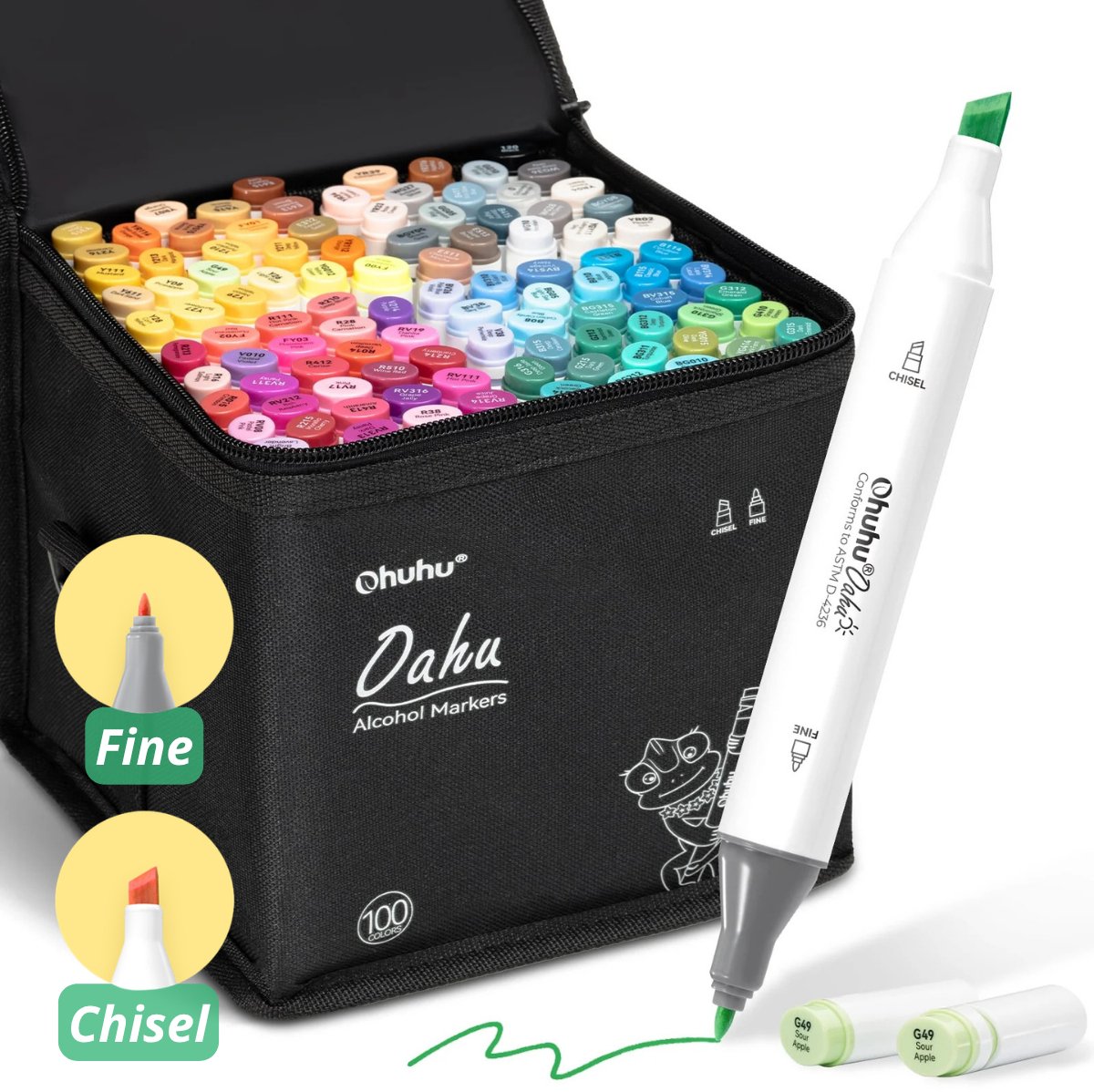 Ohuhu - Oahu Fine & Chisel - Alcohol Art Markers - 100 kleuren