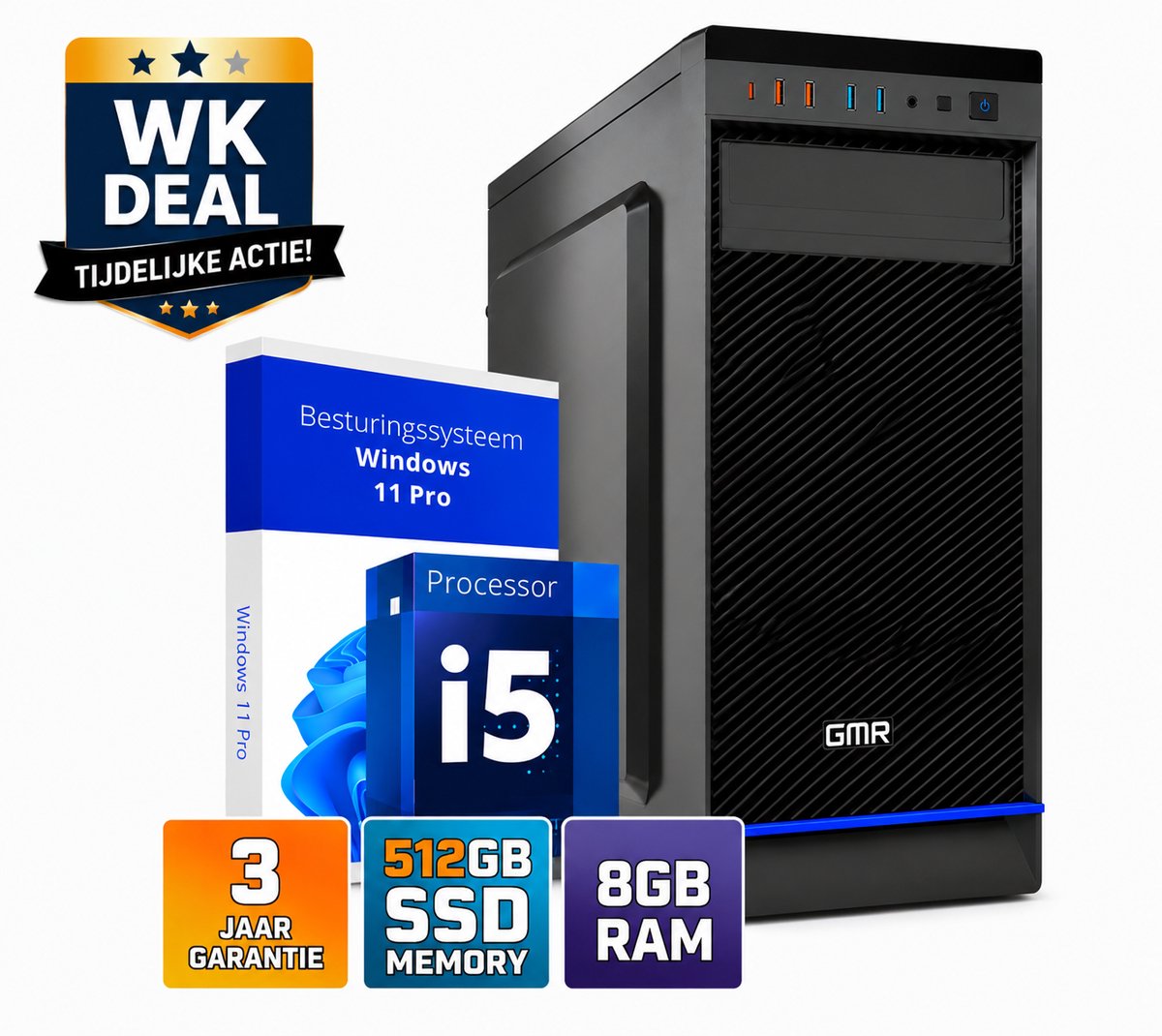 Desktop Computer Intel Core i5 | 8GB RAM | 512GB SSD | Windows 11 Pro | WiFi | DVD-RW | Office PC | Werkcomputer | Zakelijke Computer | Thuiswerk Computer | Thuiswerk PC | Studie Computer | Kantoor PC | Desktop PC | 3 Jaar Garantie