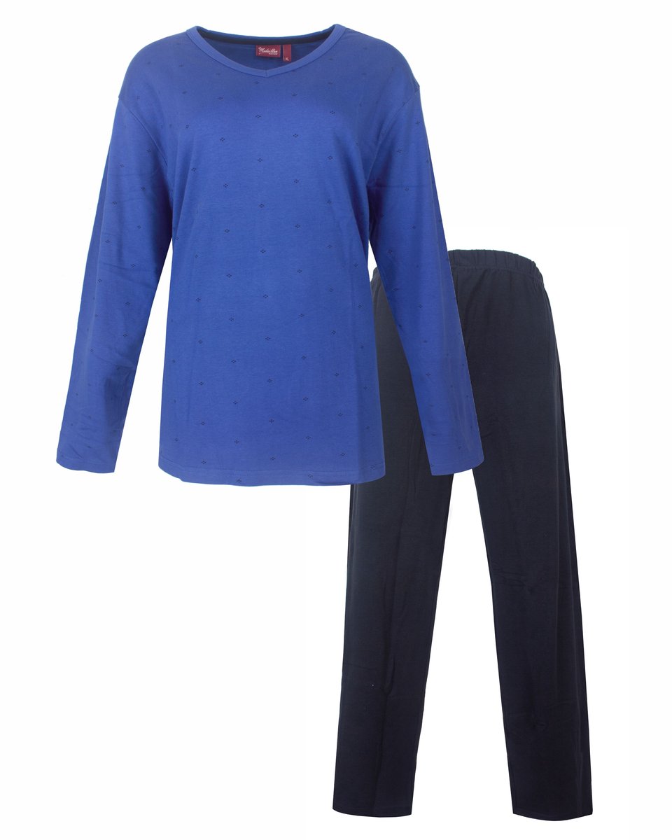 Medaillon Dames Pyjama - Lange Mouwen - Blauw - Maat XXL