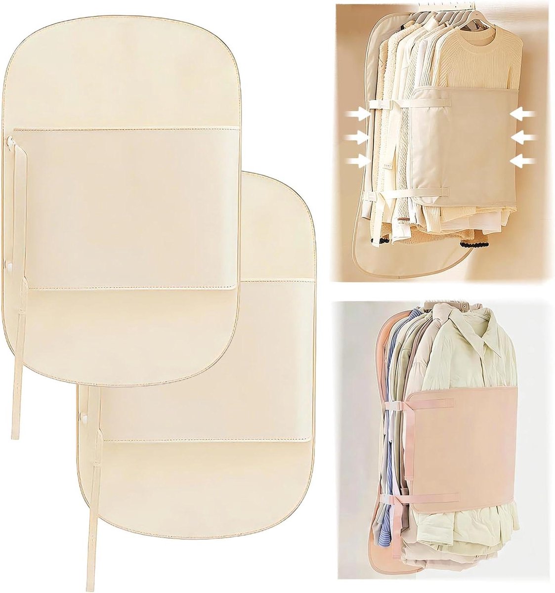 Kleding Organizer - Opbergtas - Kastruimte Besparen - Met Compressiebanden - 2 Stuks - Beige