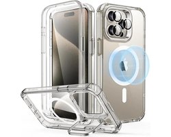 ESR Armor Tough HaloLock Hoesje Geschikt voor Apple iPhone 15 Pro Max | Compatibel met MagSafe | met Stash Stand Kickstand | Full Protect | Extra Camera Bescherming | Transparant