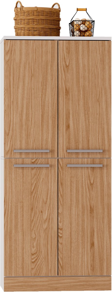 OKWISH Keukenkast Voorraadkast – 76 x 42 x 180 cm – 4 Deuren – Verstelbare Planken – Voor Keuken En Eethoek – MDF Wit Naturel — cadeau in Cadeau-ideeën - foto 5