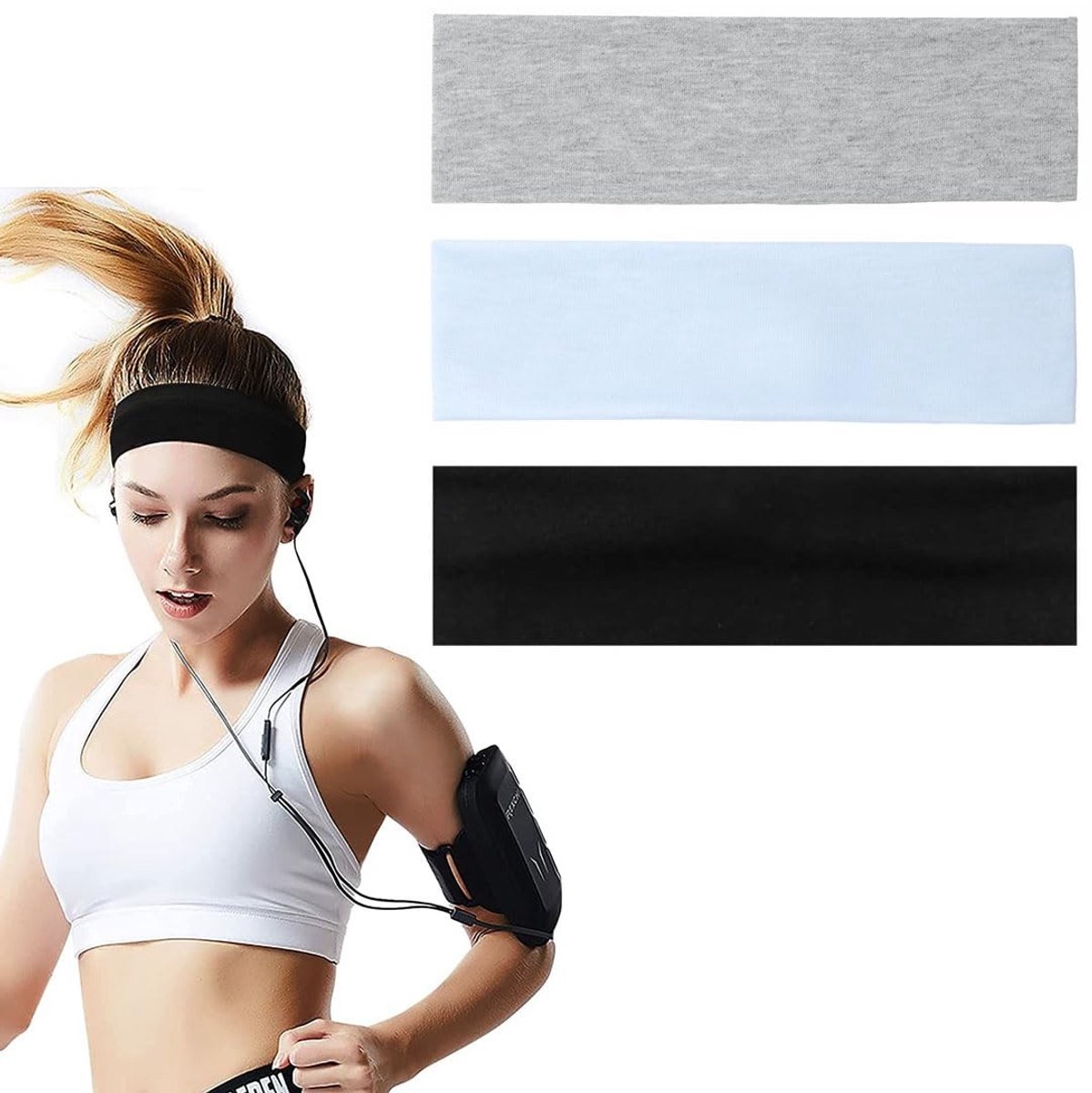 BRENZOOS- Yoga-hoofdband Set van 3 - Antislip - Elastische Haarband - Sport Hoofdband - Voor Dames - 22 cm lang, 6 cm breed - Sporthoofdband