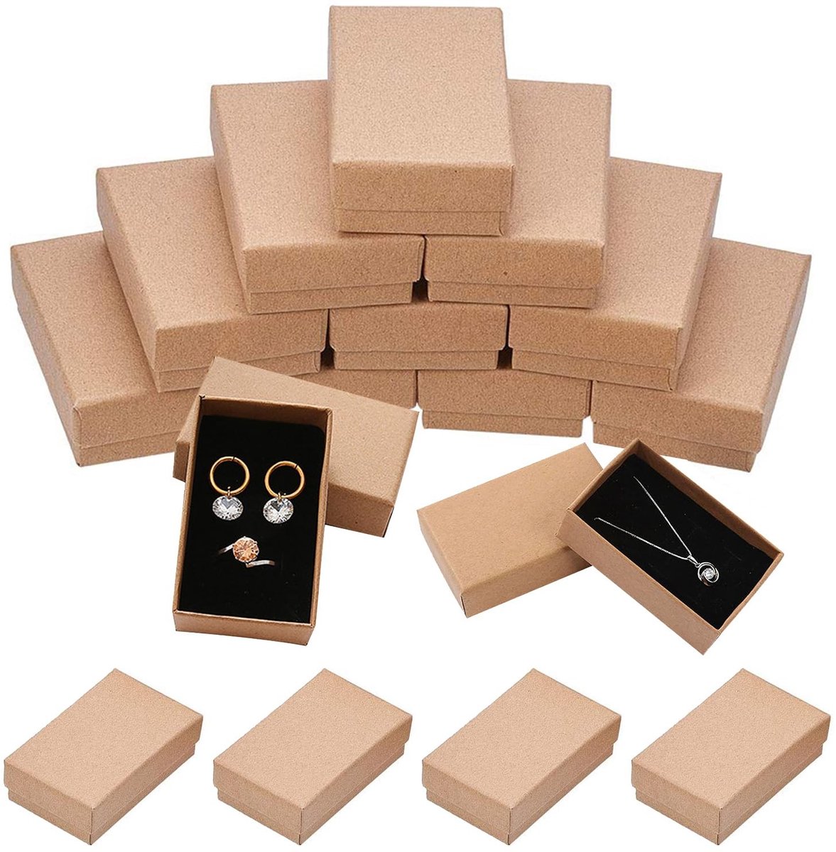 BRENZOOS- Kartonnen Dozen 16 Stuks - Kleine Dozen - Kraftbruin - Geschenkdozen - Rechthoekig - 5 x 8 x 3 cm - Karton