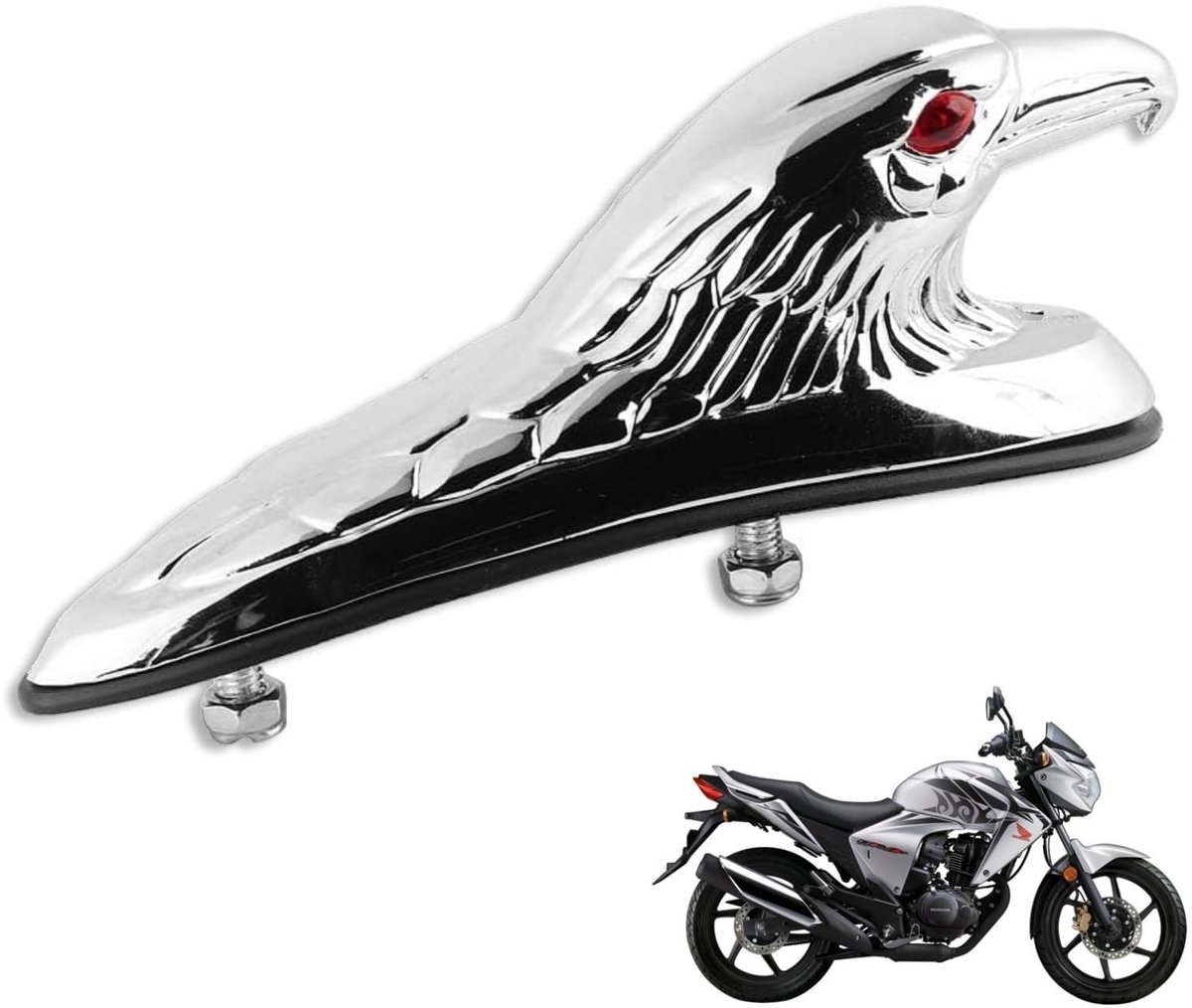 JHUBERS- Voorspatbord Ornament - Premium Kwaliteit - Aluminium Verchroomd - Nostalgische Look - Eenvoudig te Installeren - Uniek Adelaarshoofd - Motorfiets Ornament