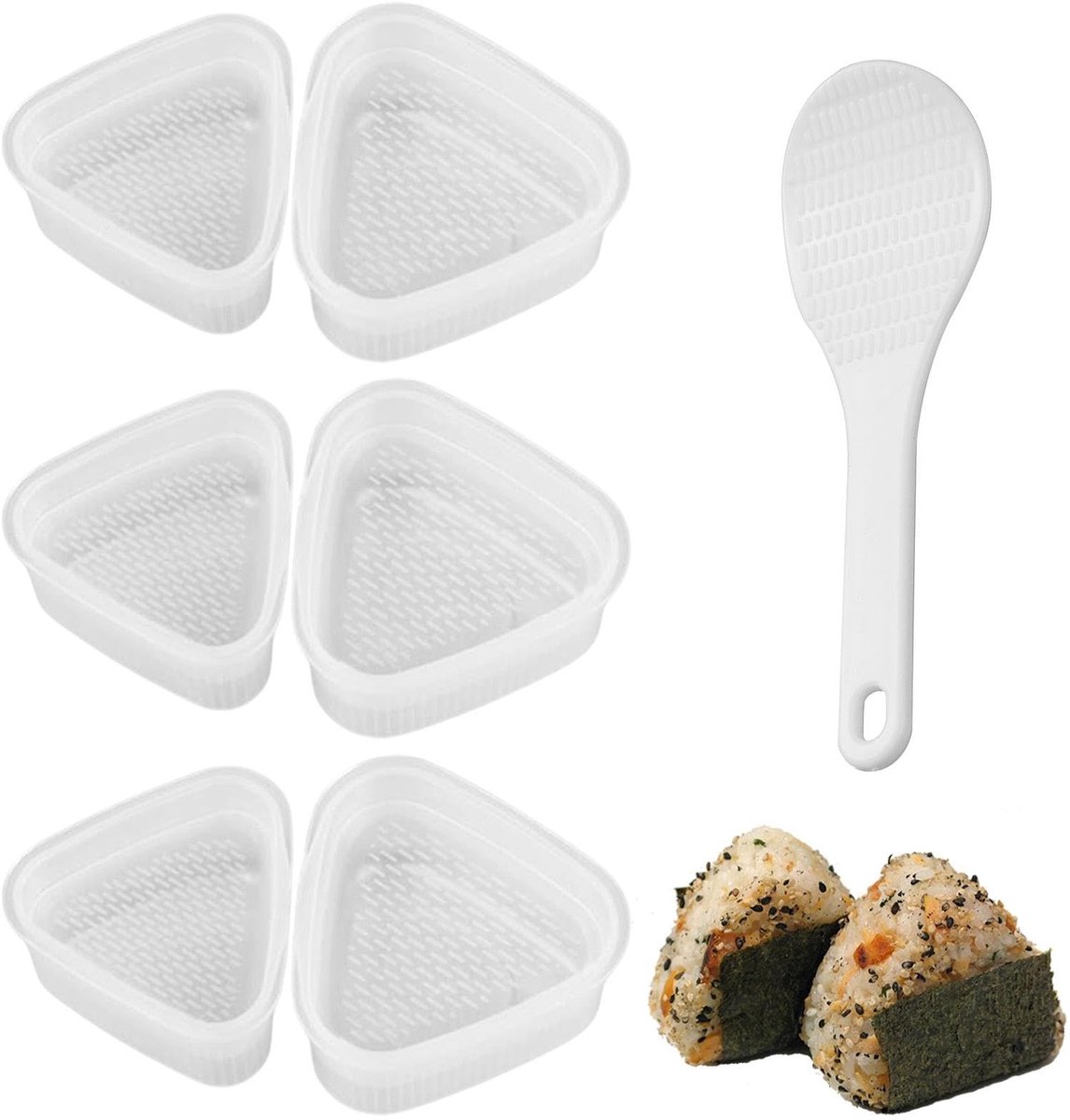 Dailygoods- Onigiri-vorm Driehoekig - Set van 3 Grote/Kleine Vormen - Rijstballenvorm - Rijstlepel - Eenvoudig in Gebruik - Voedselveilig Materiaal - Sushi Vorm