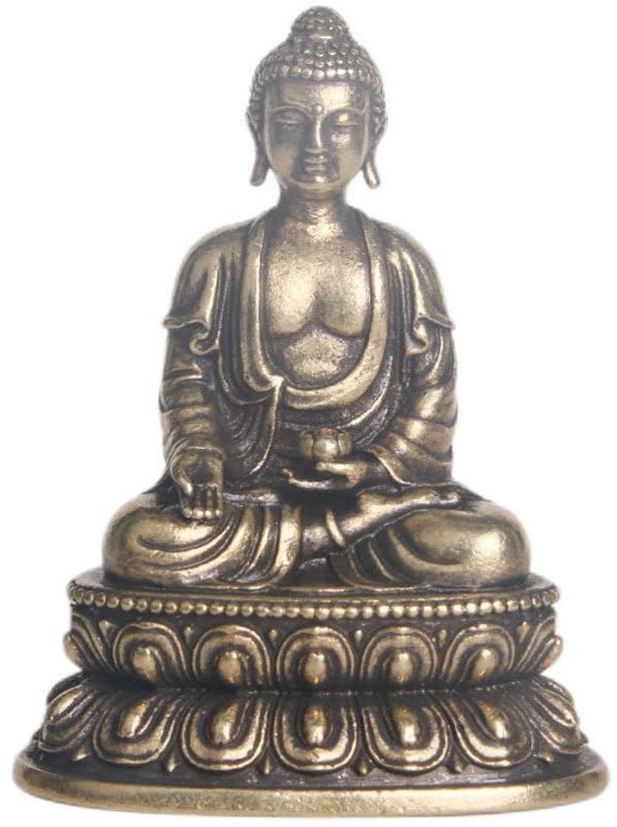 Dailygoods- Boeddha Figuur Messing 6,5 cm - Boeddha Beeldje Binnen - Decoratie - Feng Shui - Meditatie - Stabiliteit - Boeddha Beeld