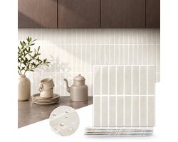 Plaktegels Zelfklevend - Set van 10 - 3D Tegelstickers 30 x 30 cm - Waterdichte PVC Decoratieve Stickers - Wandtegelstickers - Muurstickers - Marmerlook - Wit Beige - Voor Keuken & Badkamer - SOLLBRY®